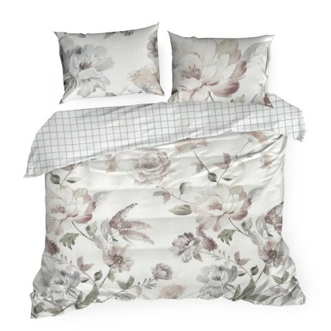 Pościel 220x200 cm bawełniana kolor biały, pudrowy z motywem kwiatowym ROSALIA Eurofirany Premium