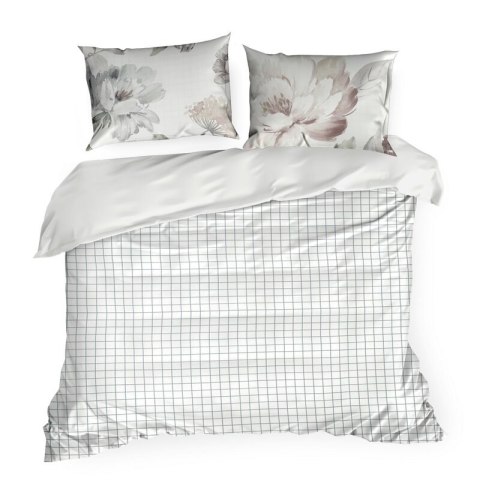 Pościel 220x200 cm bawełniana kolor biały, pudrowy z motywem kwiatowym ROSALIA Eurofirany Premium