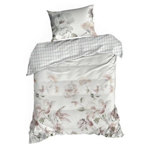 Pościel 220x200 cm bawełniana kolor biały, pudrowy z motywem kwiatowym ROSALIA Eurofirany Premium