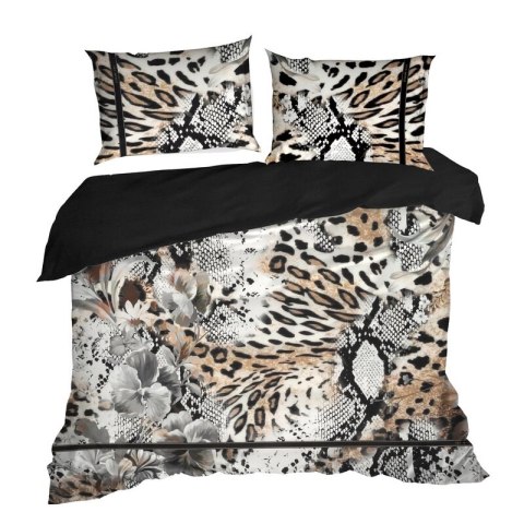 Pościel 160x200 cm z makosatyny bawełnianej kolor jasnobrązowy, czarny z motywem zwierzęcym EVA 20 Eva Minge