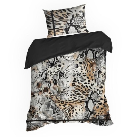 Pościel 160x200 cm z makosatyny bawełnianej kolor jasnobrązowy, czarny z motywem zwierzęcym EVA 20 Eva Minge