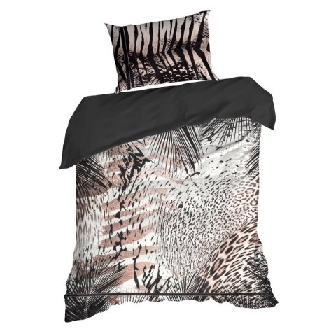 Pościel 160x200 cm z makosatyny bawełnianej kolor jasnobrązowy, czarny z motywem zwierzęcym EVA 21 Eva Minge