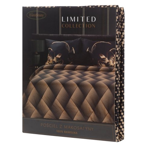Pościel 160x200 cm z makosatyny bawełnianej kolor czarny, złoty z geometrycznym wzorem VICTORIA 12 Limited Collection