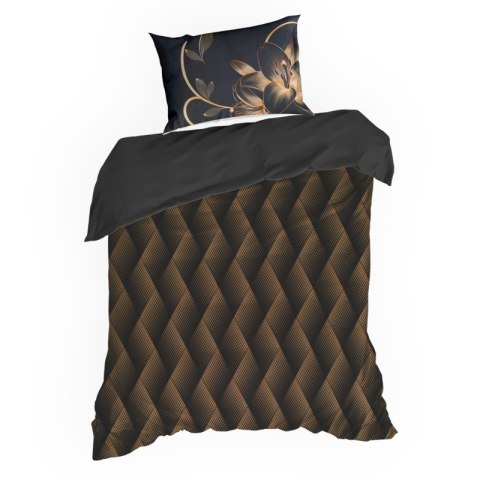 Pościel 160x200 cm z makosatyny bawełnianej kolor czarny, złoty z geometrycznym wzorem VICTORIA 12 Limited Collection