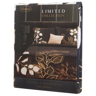 Pościel 160x200 cm z makosatyny bawełnianej kolor czarny, złoty z motywem liści VICTORIA 7 Limited Collection