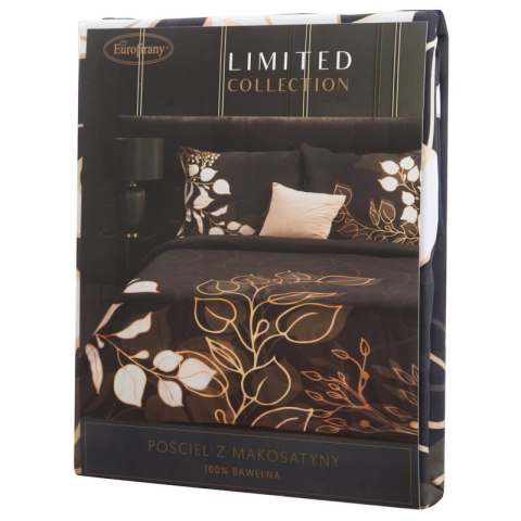 Pościel 160x200 cm z makosatyny bawełnianej kolor czarny, złoty z motywem liści VICTORIA 7 Limited Collection