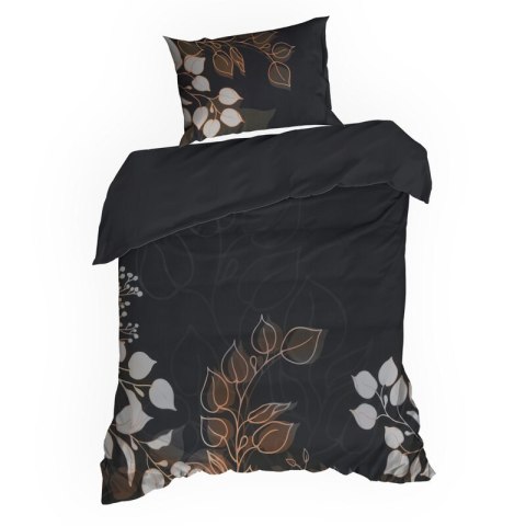 Pościel 160x200 cm z makosatyny bawełnianej kolor czarny, złoty z motywem liści VICTORIA 7 Limited Collection