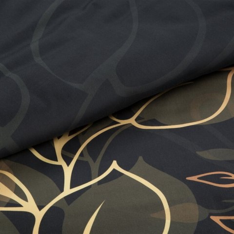 Pościel 160x200 cm z makosatyny bawełnianej kolor czarny, złoty z motywem liści VICTORIA 7 Limited Collection