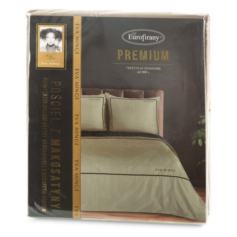 Pościel 220x200 cm z makosatyny bawełnianej kolor beżowy, czarny z logo Eva Minge EVA 10