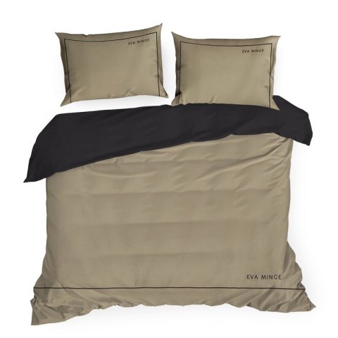 Pościel 220x200 cm z makosatyny bawełnianej kolor beżowy, czarny z logo Eva Minge EVA 10