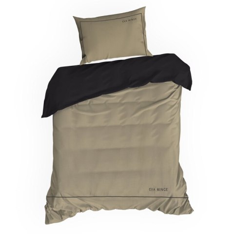 Pościel 220x200 cm z makosatyny bawełnianej kolor beżowy, czarny z logo Eva Minge EVA 10