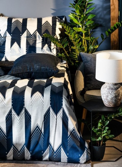 Pościel 160x200 cm bawełniana kolor biały, granatowy z nowoczesnym wzorem PALERMO 4 Terra Collection