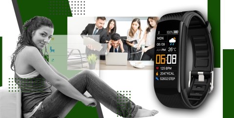 Smartband GIEWONT Fit&GO Duo GW200-5 - Black + Pasek Go Green Smartband GIEWONT Fit&GO Duo GW200-5 - Black + Pasek Go Green