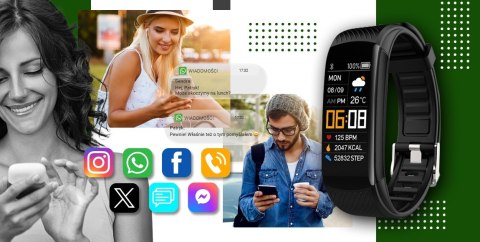 Smartband GIEWONT Fit&GO Duo GW200-5 - Black + Pasek Go Green Smartband GIEWONT Fit&GO Duo GW200-5 - Black + Pasek Go Green