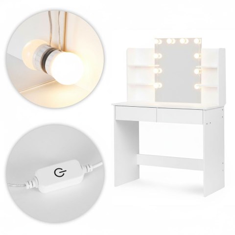 Duża toaletka kosmetyczna z lustrem i oświetleniem LED 3 barwy półki szuflady ModernHome