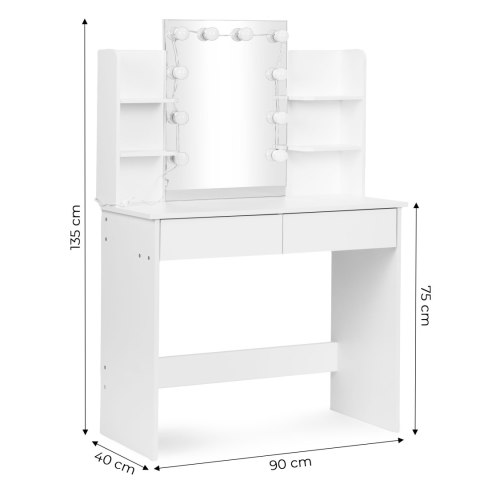 Duża toaletka kosmetyczna z lustrem i oświetleniem LED 3 barwy półki szuflady ModernHome
