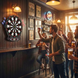 Elektroniczna tarcza do darta gry w rzutki lotki tablica LCD 38 cm 18 gier zestaw 6 rzutek