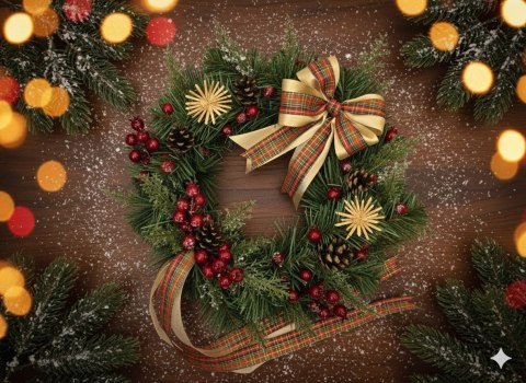 Stroik świąteczny królewski szyszki jarzębina tradycyjny na stół drzwi 40cm