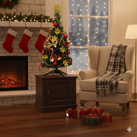 GOTOWA CHOINKA UBRANA ŚWIĄTECZNA DO DOMU BIURA + ŚWIATEŁKA 70cm