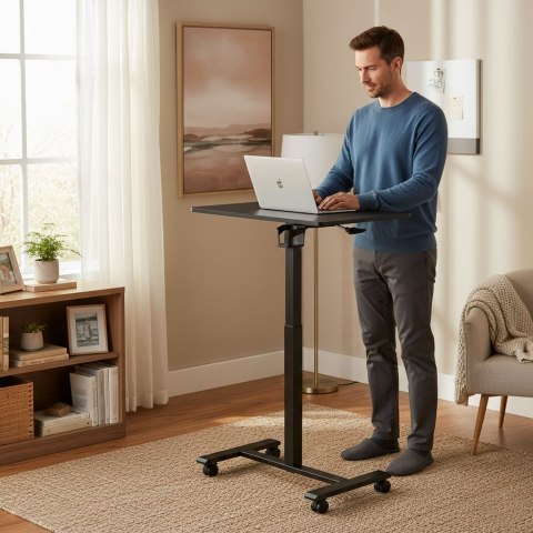 Mobilne biurko regulowane 70x48 cm stolik pod laptopa regulacja wysokości 71,5-112 cm czarne ModernHome