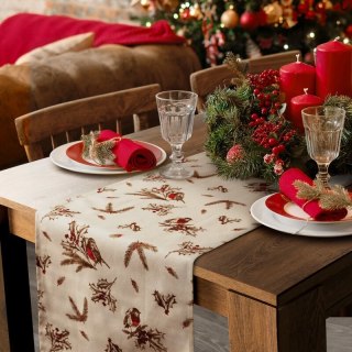 OBRUS ŚWIĄTECZNY MELODY 40 X 140 CM BEŻOWY