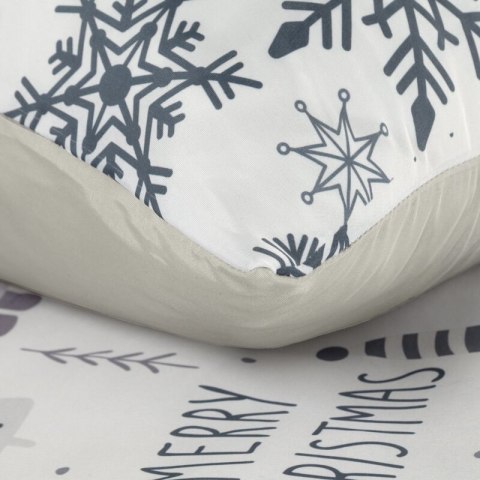 Pościel świąteczna 140x200 cm bawełna ranforce kolor biały, stalowy zdobiona nadrukiem uroczych skrzatów DWARF