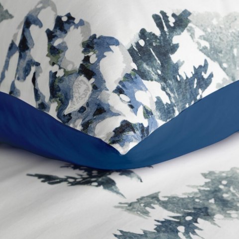 Pościel świąteczna 140x200 cm z bawełny ranforce, kolor biały, granatowy zdobiona nadrukiem zimowym NATAL