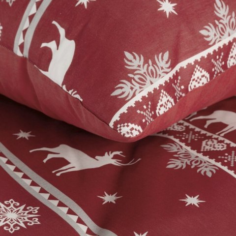 Pościel świąteczna 140x200 cm z bawełny ranforce, kolor czerwony, biały zdobiona nadrukiem w stylu skandynawskim OSLO