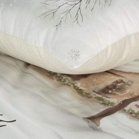 Pościel świąteczna 140x200 cm z satyny bawełnianej, kolor biały jasnobrązowy z nadrukiem świątecznym JOYFULL