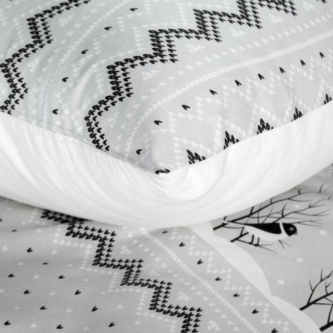 Pościel świąteczna 140x200 cm z satyny bawełnianej, kolor biały, stalowy zdobiona subtelnym nadrukiem TASHA