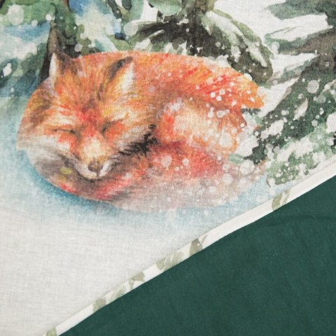 Pościel świąteczna 220x200 cm bawełna ranforce kolor biały, zielony z nadrukiem zimowego lasu DEER