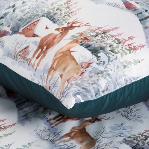 Pościel świąteczna 220x200 cm kolor biały, zielony zdobiona nadrukiem krajobrazu zimowego FAIRYLAND