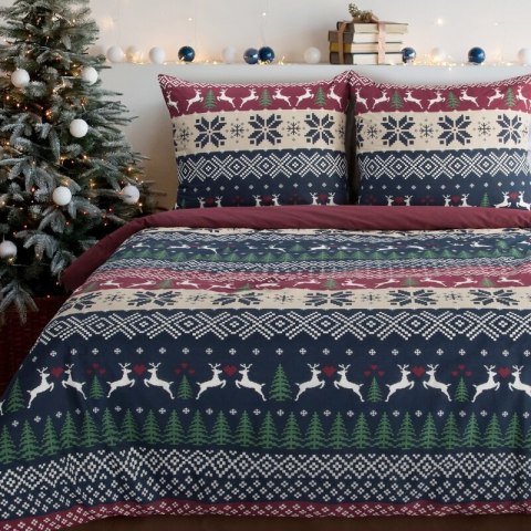 ŚWIĄTECZNY KOMPLET POŚCIELI SKANDY 160 X 200 CM GRANATOWY