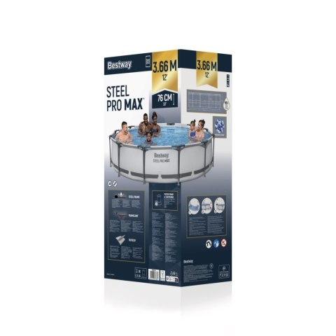 Basen Stelażowy Steel Pro MAX 366x76 Okrągły 12FT BESTWAY 3w1 + Pompa Filtr