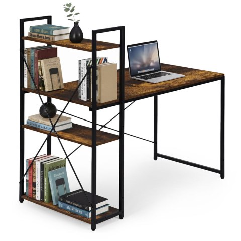 Biurko komputerowe szkolne 120x60 cm regał z 3 półkami postarzany orzech loft ModernHome