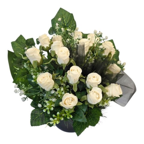 Stroik na cmentarz grób kompozycja kwiatowa na grób miska róże