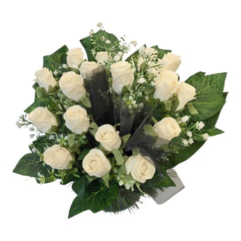 Stroik na cmentarz grób kompozycja kwiatowa na grób miska róże