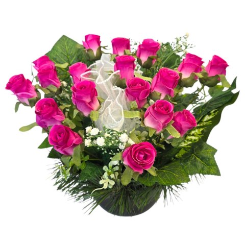 Stroik na cmentarz kompozycja kwiatowa na grób miska róże