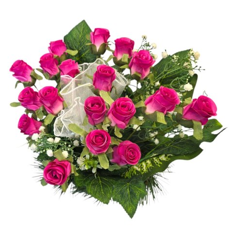 Stroik na cmentarz kompozycja kwiatowa na grób miska róże