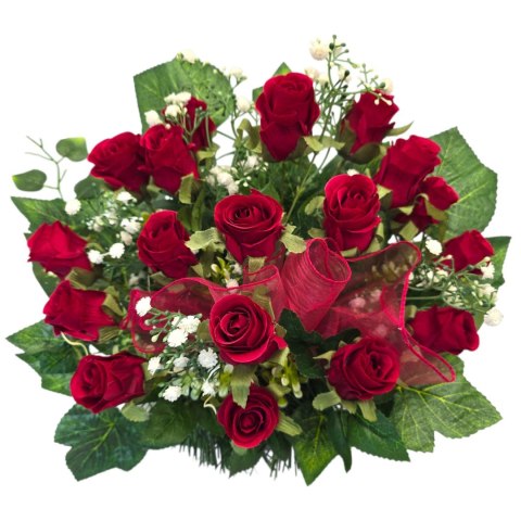 Stroik na cmentarz kompozycja kwiatowa na grób miska róże