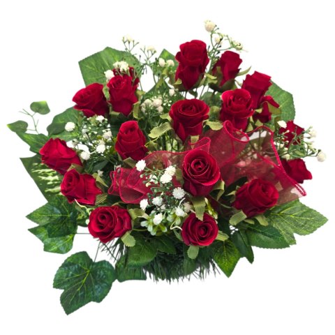 Stroik na cmentarz kompozycja kwiatowa na grób miska róże