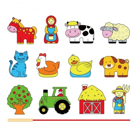 VIGA Drewniana Przeplatanka Klocki Farma do Nawlekania Montessori