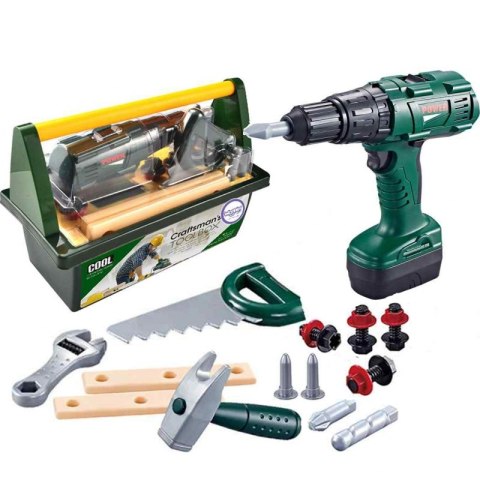 WOOPIE Duża Skrzynka z Narzędziami dla Dzieci Zestaw Majsterkowicza Wkrętarko-Wiertarka 15 el.