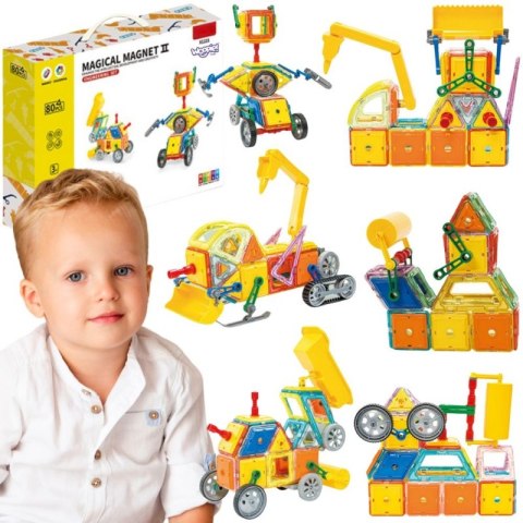 WOOPIE Klocki Magnetyczne Kolorowe 3D Pojazdy Zestaw STEAM 80el.