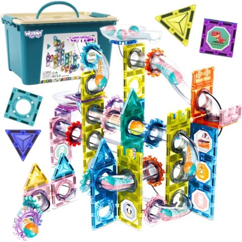 WOOPIE Klocki Magnetyczne Konstrukcyjne 3D Zestaw Edukacyjny Tor Kulkowy Kulodrom 126el.