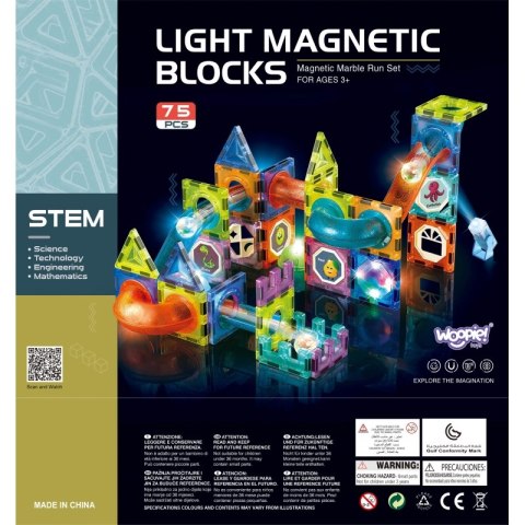 WOOPIE Klocki Magnetyczne Tor Kulkowy Świetlny Kulodrom 75 el.