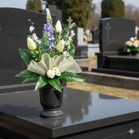 Bukiet wkład do wazonu kwiaty stroik na cmentarz grób wzór wiosenny