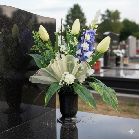 Bukiet wkład do wazonu kwiaty stroik na cmentarz grób wzór wiosenny