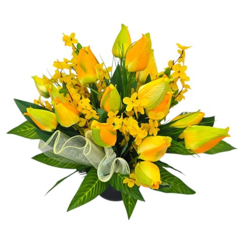 Stroik na cmentarz kwiaty tulipany na grób pomnik wzór wiosenny