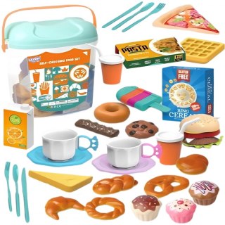 WOOPIE Zestaw XL Jedzenia do Zabawy Produkty Spożywcze Fast Food Słodycze Ciastka Sztucice w Wiaderku 40 el.